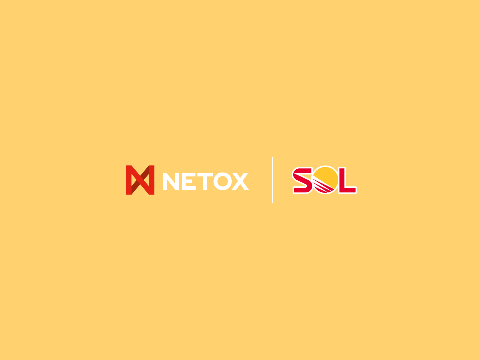 Netox and SOL logos on yellow background.